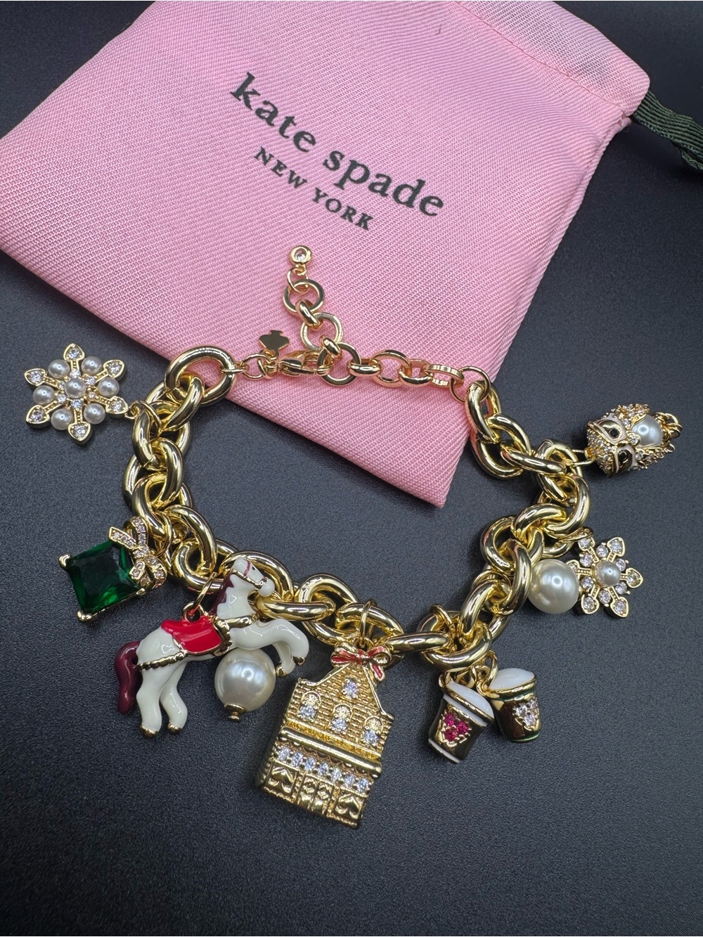 kate spade New York Gold Holiday Charm Bracelet - Green, Red, White, Pearl